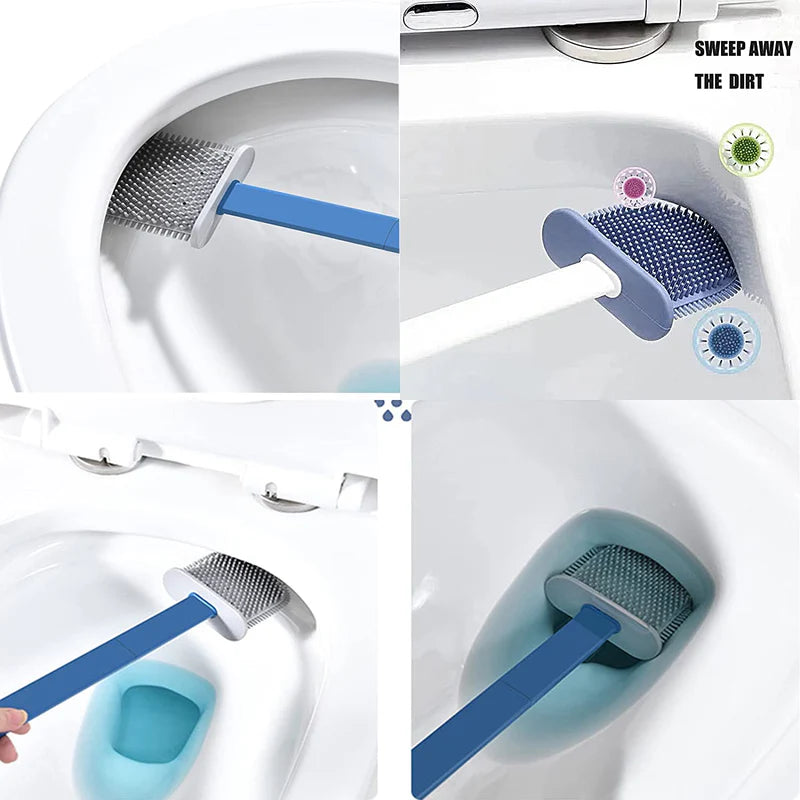 1410l Silicone Toilet Brush Flexible Soft Bristle Brush With Quick Dry Holder Cleaning Brush For Toilet Accessories ( Without Sticker Box )