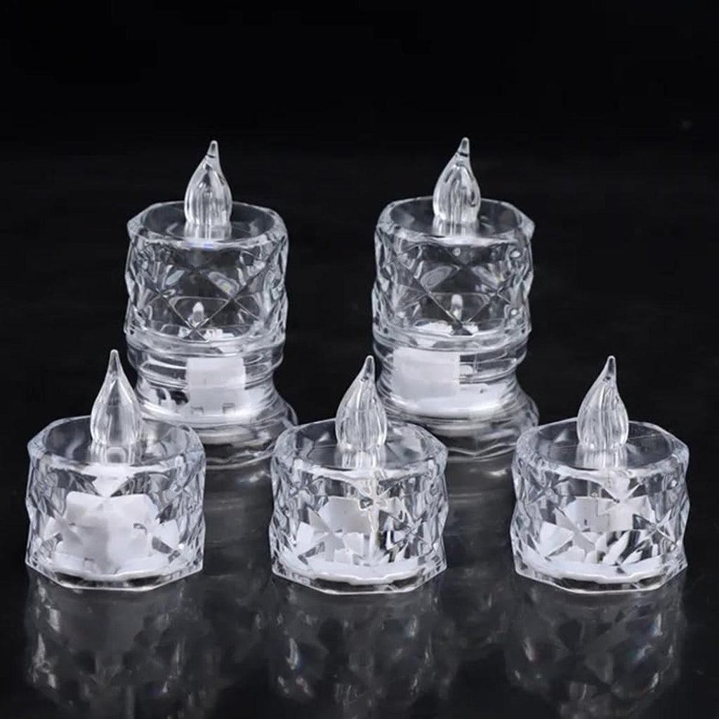 12 Pcs Flameless and Smokeless Decorative Acrylic Candles Transparent Led Tea Light Candle for Gifting, House, Diwali, Christmas, Festival, Events Decor Candles, Diwali