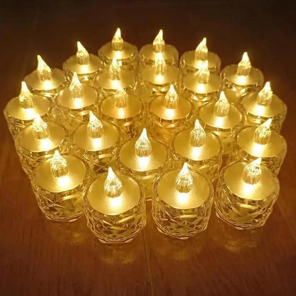 12 Pcs Flameless and Smokeless Decorative Acrylic Candles Transparent Led Tea Light Candle for Gifting, House, Diwali, Christmas, Festival, Events Decor Candles, Diwali